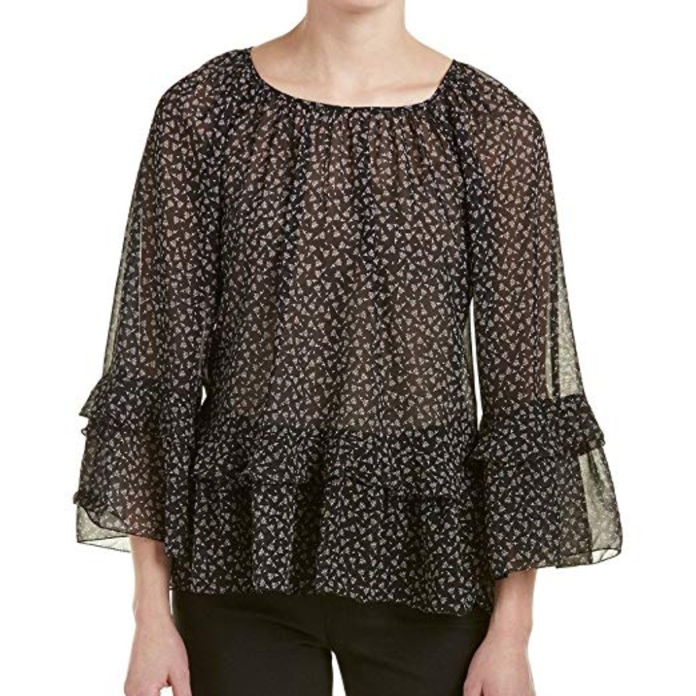 Max Studio |‎ Sheer Boho Ruffle Bell Sleeve Blouse